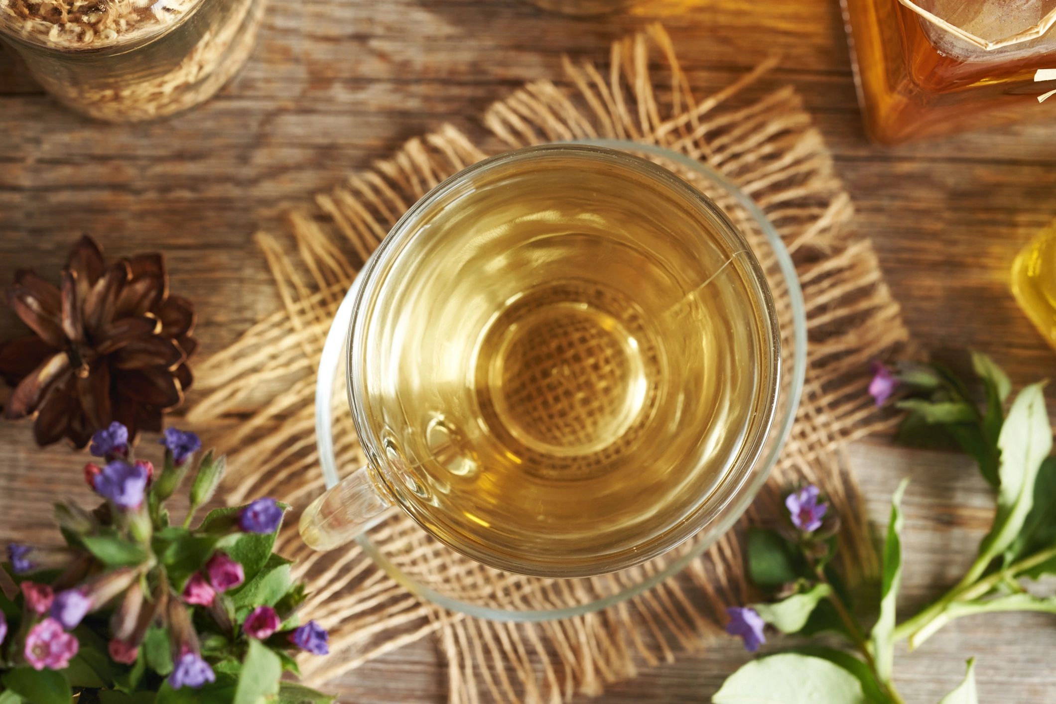 Herbal tea with fresh flowers